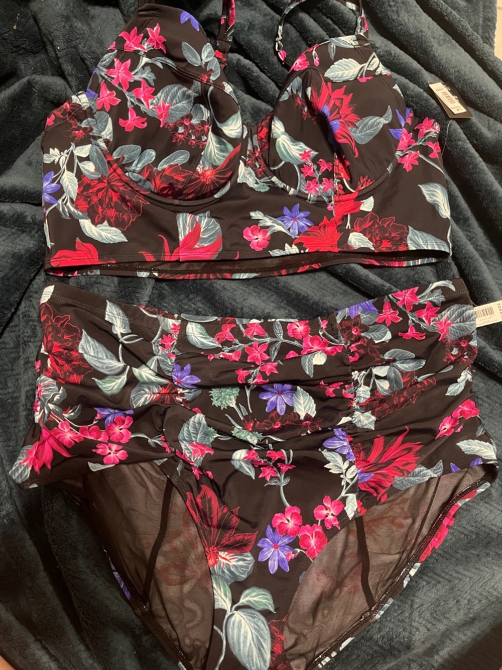 Torrid NWT Floral High-Waist Bikini Set — Black with Red,Pink, & Purple Floral